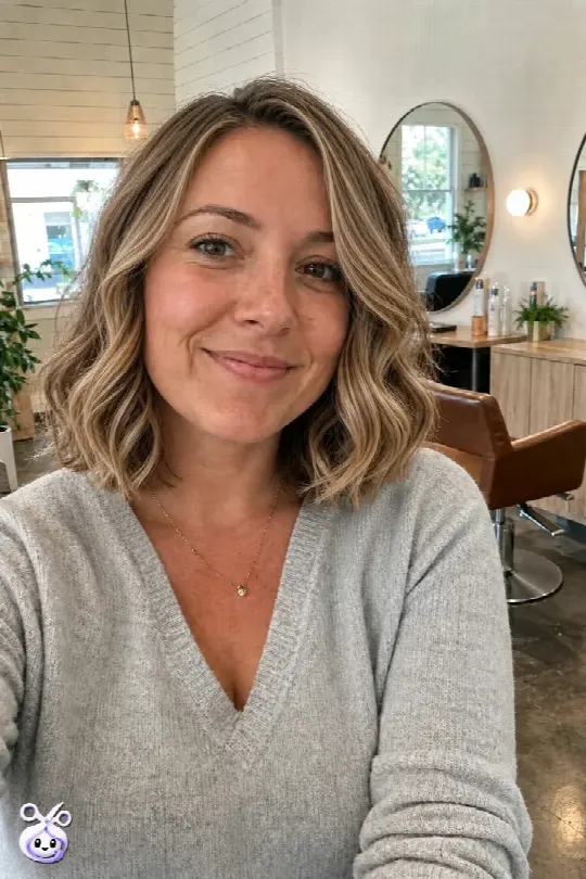 Carré court texturé avec balayage caramel — après